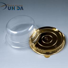 Disposable Round Golden Plastic Blister Packaging Cake Box With Dome Lid